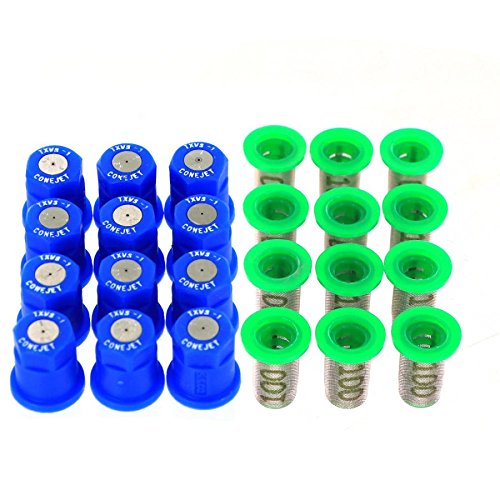 TeeJet Bundle (24 Items): 12 x ConeJet Visiflo TX-VS1 Spray Nozzles w/ 12 x 8079-PP-100 Strainers
