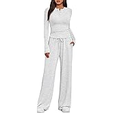Trendy Queen Women's 2 Piece Matching Lounge Sets Fall Fashion Two Pieces Sweat Outfits Long Sleeve Wide Leg Pants Tracksuits