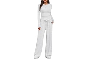 Trendy Queen Women's 2 Piece Matching Lounge Sets Fall Fashion Two Pieces Sweat Outfits Long Sleeve Wide Leg Pants Tracksuits