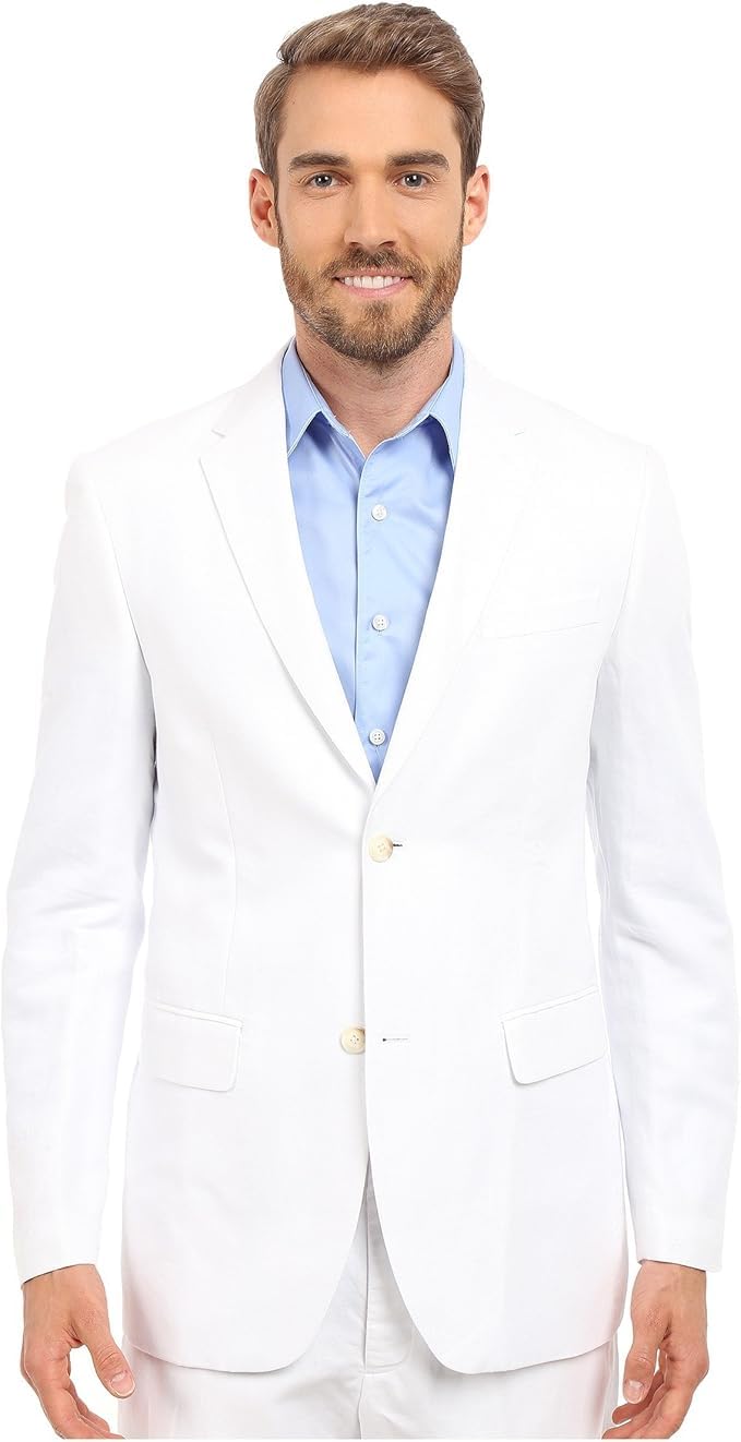 Photo 1 of Perry Ellis Men's Linen-Blend Suit Jacket, Breathable Single Breasted Blazer, Regular Fit, with Chest Pocket (Sizes 36-54), 52 (Big), Bright White Twill