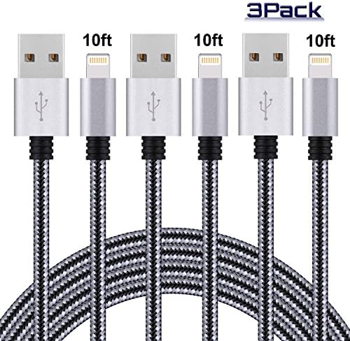 Bangcord iPhone Charger,3Pack 10Feet Premium Nylon Braided Charging Cable Cord Compatible with iPhone 7 7 Plus 6 6s 6 plus 6s plus iPhone 5 5s 5c iPad iPod &amp; More (Gray&amp;Black)