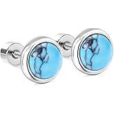 Tiny Small Round Bezel Stud Earring for Women Unisex Gold-Toned Stainless Steel Minimalist Cute Blue Stone Flat Back Earrings Body Piercing Flatback Studs Dainty Jewelry