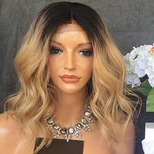 Fantasy Beauty Honey Blonde Human Hair Wigs Ombre Lace Front Wig 1B 27 Lace Frontal Wigs Loose Wave Front Lace Wigs For Black Women 2 Tone Dark Roots Wig (12 Inches, Lace front wig)