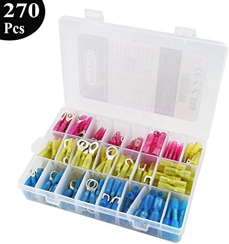 Heat Shrink Connectors, 270 PCS Insulated Wire Terminals Marine Automotive Crimp Assortment Electrical Kit