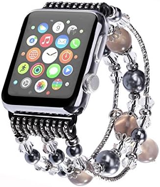 Carhope Compatible Apple Watch Band 42mm, Fashion Beaded Bracelet Faux Pearl Natural Stone Bracelet Replacement iWatch Strap Women Girls for Apple Watch Series 3 Series 2 Series 1 All Version