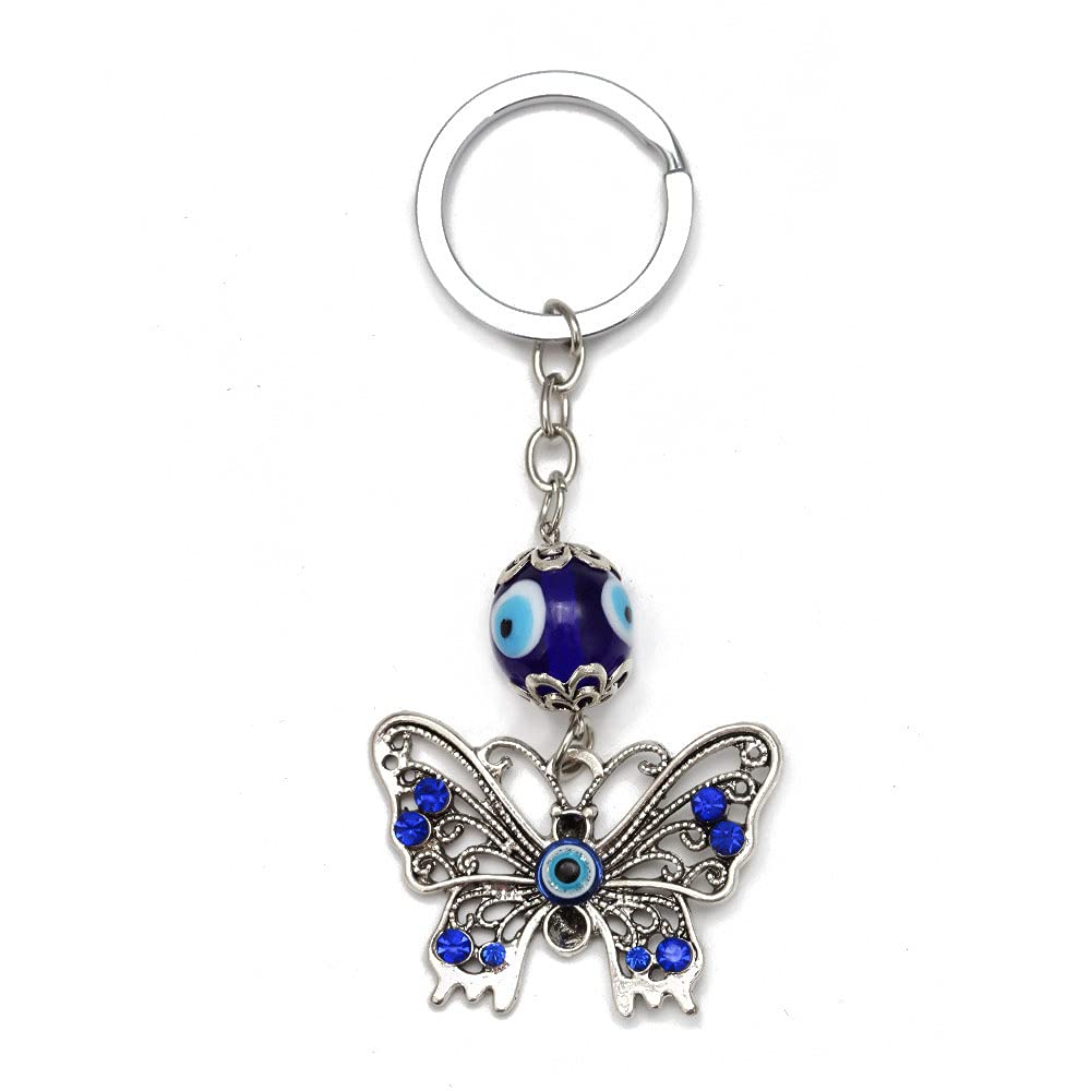 HEYU Cute Butterfly Keychains,Bling Crystal Little Animal Butterfly Keyrings,Striped clothes,Gold Sparkling Alloy Charm Keychain Pendant