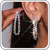 Yheakne Vintage Hollow Teardrop Rhinestone Earrings Gold Oval Cz Tennis Chain Earrings Waterdrop Crystal Chain Dangle Earring Crystal Tassel Earring Jewelry for Women