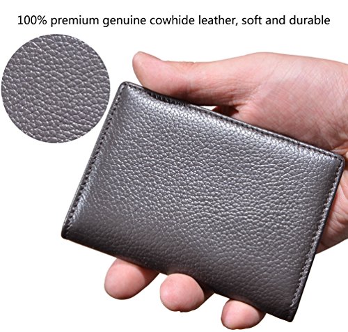 Outrip Genuine Leather Buesiness Card Holder Name Card Case Credit Card Wallet with ID Window RFID Blocking (Coffee) - Thumbnail 2