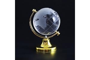 4EVERY Mini World Globe Crystal Glass balls,Clear Paperweight decorative,small Earth globe for desk decorations,Office Home table Decor,tiny Ornaments Gifts, Miniature Ball Sphere paper weights,Golden 5cm.