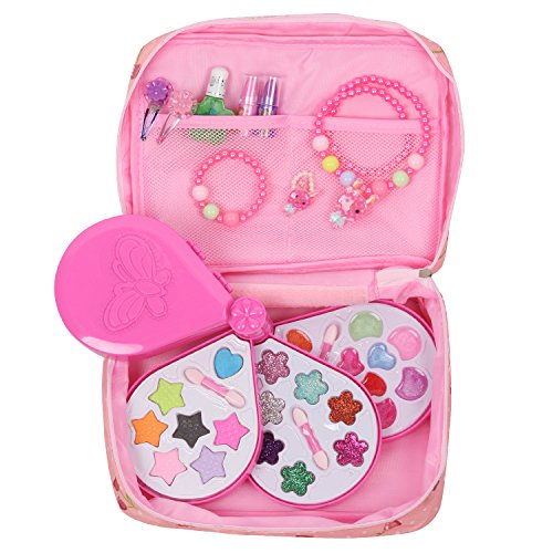 Cosmetic Bag Kit Pretend Makeup Set Jewellery Set Necklace Bracelet Ring Hair Clip Girls Toy (water-drop)