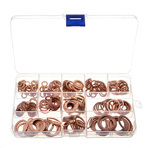 280 PCS Copper Washers Set Flat Ring Sump Plug Gaskets M5 M6 M8 M10 M12 M14 M16 M18 M20 Oil Drain Plug Gasket Assortment Kit