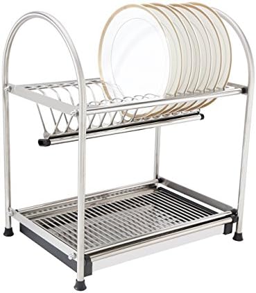 Dish Drying Rack with DrainBoard 304 Stainless Steel 2-Tier Countertop Dish Organizer Storage