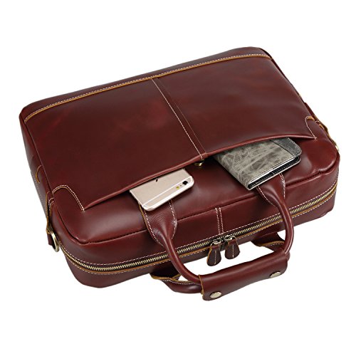 Texbo Genuine Leather Men's Briefcase Messenger Tote Bag Fit 17" Laptop