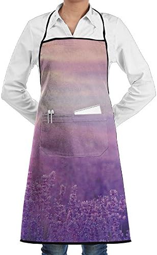 Grill Aprons Kitchen Chef Bib - SarahKen Horizon Over Lavender Field In French Provence Floral Rural Picture Image Violet Professional For BBQ Baking Cooking For Men Women Pockets