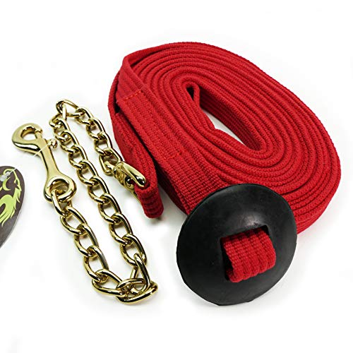 Southwestern Equine 24′ Flat Cotton Web Lunge Line with Chain & Rubber Stop (24′, Red)