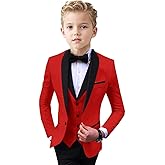 ProPoFol Boys Tuxedo 3 Piece Suit Set,Shawl Lapel Slim Fit Suits for Kids Wedding Outfit Blazer Vest Pants Set with Bow Tie