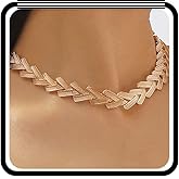 Vintage Statement Geomteric Necklace for Women,14K Gold Plated Chic Metal Adjustable Choker Necklace, Trendy Birthday Anniversary Jewelry Gifts