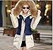 Lingswallow Women Winter Color Block Long Down Coat with Fur Hooded Jacket