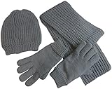 N'Ice Caps Mens Bulky Waffle Knit 3PC Set With Fleece Lining