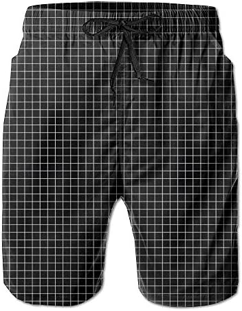 Vdha Summer Mens Board Short Black Plaids Pattern Elastic Waist With Pockets Swimwear Casual Shorts Boys Beach Boardshort XL