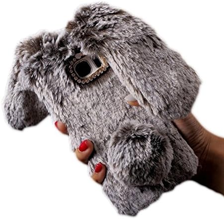 For Galaxy S8+ Bunny Fur Case,Fuzzy Green Limited Fashional Cool Fluffy Warm Fur Phone Cover with Rhinestone Decor Soft Touch Bunny Case for Samsung Galaxy S8 Plus (Dark Gray)