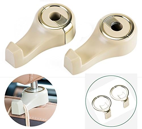 Car Headrest Hanger, Upgraded New Universal Vehicle Car Back Seat Headrest Hanger Holder Hooks Pack of 2 (Beige)
