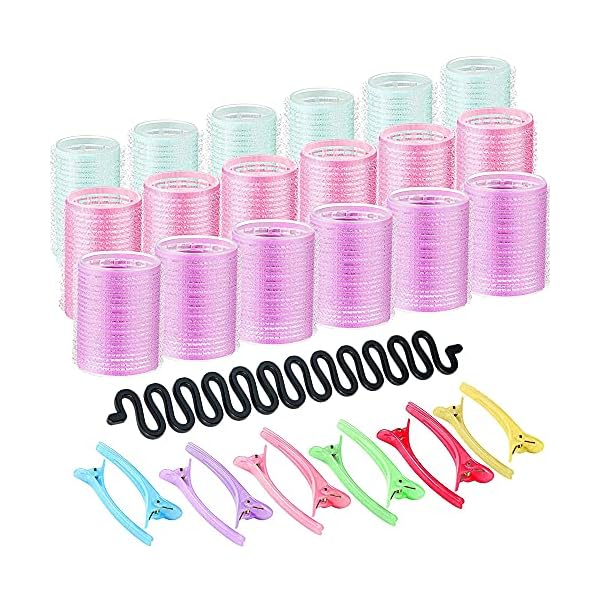 FREDYs-31-Pieces-Hair-Rollers-Set--18-Self-Grip-Hair-Curlers-12-Duckbill-Sectioning-Clips-and-1-Centipede-Shape-Hair-Clip-for-Barber-Salon-Hair-Dressing-Rollers-44mm-30mm-and-25mm FREDY’s 31 Pieces Hair Rollers Set – 18 Self Grip Velcro Hair Curlers,12 Duckbill Sectioning Clips and 1 Centipede Shape…