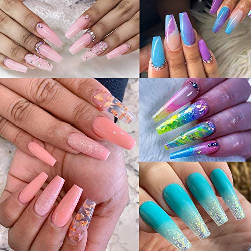 Addfavor 0pcs Coffin Press On Nails Long Nude Pink Acrylic Fake Nail Tips With Chunky Glitter And Sticker Decals For Teens Girls Women Nail Art Design Pricepulse
