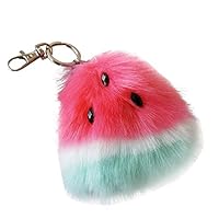 SUPPION Watermelon Rabbit Fur Ball Keychain Bag Plush Car Key Ring Car Key Pendant (Hot Pink)