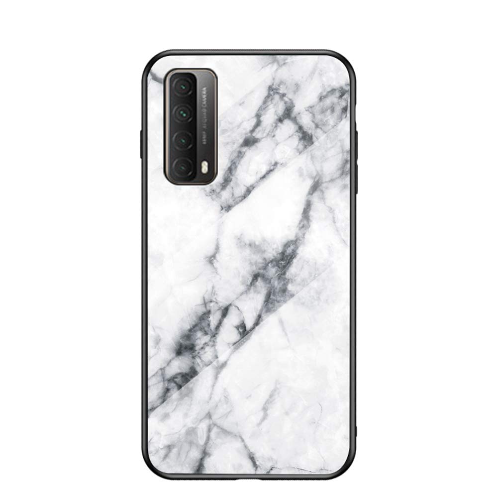 MingMing Marble Case for Huawei Y7a/P smart 2021 Marble Clear Tempered Glass Case Soft Silicone Phone Cover Compatible with Huawei Y7a/P smart 2021 (White)