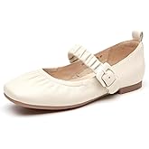 BEAU TODAY Mary Jane Shoes Women, Ballet Flats Shoes for Women, Buckle Strap Genuine Leather Flats, Comfortable Square Toe Dressy Mary Jane Flats Trendy