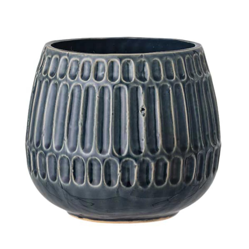 Nordring Ceramic Flower Pot Riff - colorful Planter, Pot for plants, sukkulents Size L (16,5 cm ø) Dia 6,5'', Stoneware, petrol — image 1