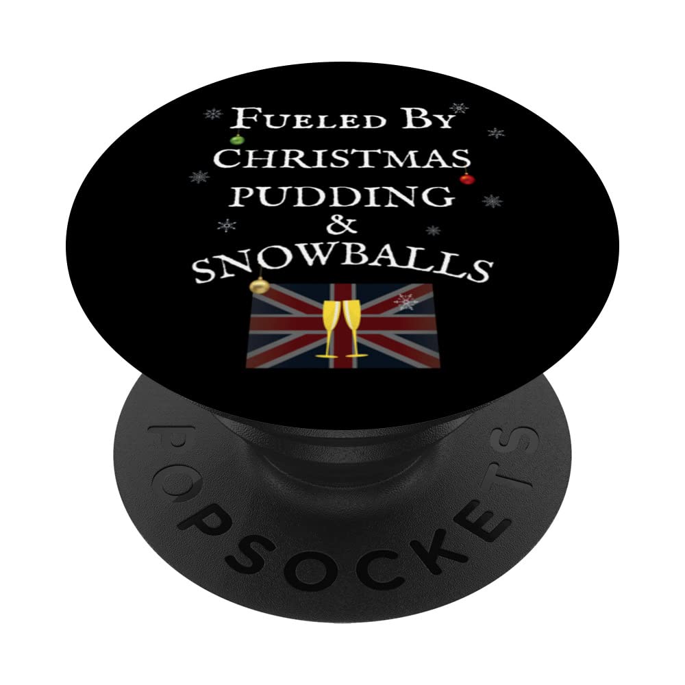CHRISTMAS PUDDING & SNOWBALLS, BRITISH UNION JACK UK FLAG PopSockets Swappable PopGrip