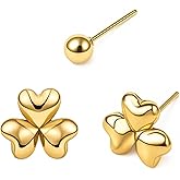 Vacaonio Boho Gold Leaf Earrings for Women Three Leaf Clover Earrings Polished Gold Stud Earrings Plated Leaves Earring Jewelry for Women