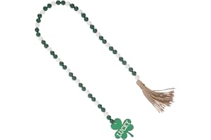 DOITOOL St Patrick’s Day Shamrock Bead Garland with Green Tassels, 90cm Wooden Farmhouse Table Garland,