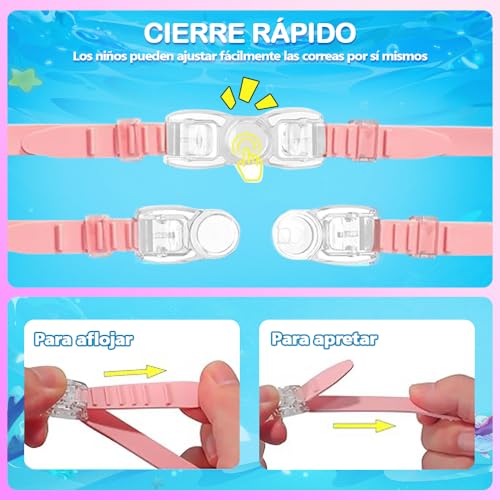 Gafas de Natación para Niños,2 Pcs Anteojos de Natación para Niños con Tapón para La Oídos y Clip para La Nariz,Swim Goggles Ajustable de Silicona,Protección UV,Sin Fugas,Antivaho Anteojos de Natación