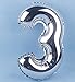 40 Inch Silver Digital Helium Foil Birthday Party Balloons (Number 3, Silver)