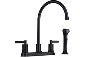 ARRISEA 8 inch Two Lever Kitchen Faucet with Pull Out Side Sprayer,Black Stainless Steel Two Handle Kitchen Sink Faucet,4 Hole Kitchen Faucets with Side Sprayer,Faucet for Kitchen Sink