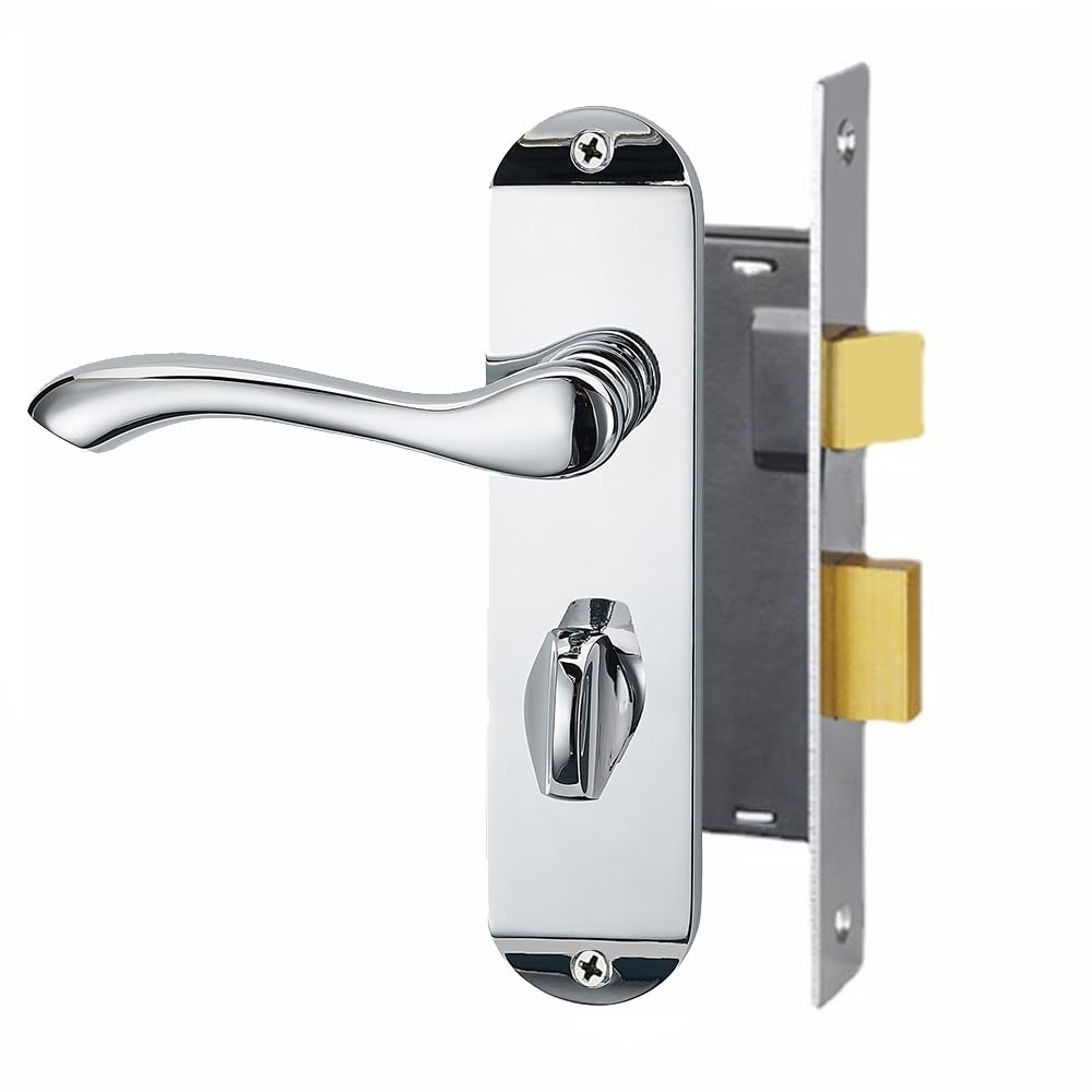 HENYIN Polished Chrome Bathroom Door Lock Set,Backset 45MM (Z01-BK-45-L)(Left Hand Doors Only)