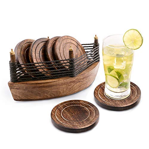 Divit Coasters Wooden for Drinks, Eco-Friendly, Absorbent, Antique Look Handcrafted Coasters (Boat (New))