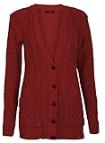 Forever Womens Long Sleeves Plus Size Cable Knitted Grandad Button Cardigan