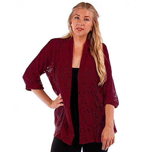 YUMMY PLUS Womens Plus Size Open Front Lace Crochet Waterfall