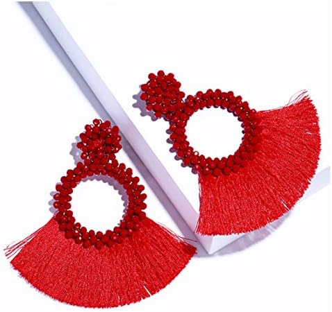 Dvacaman Hoop Tassel Earrings for Women - Statement Handmade Beaded Fringe Dangle Earrings, Idea Gift for Mom, Sister and Friend