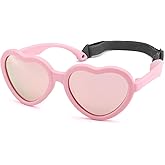 Hycredi Kids Heart Sunglasses for Girls - TPEE Rubber Flexible Toddler Polarized Sunglasses with Strap Age 2-8