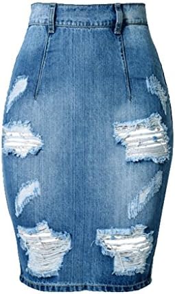 ColorFino Women's High Waist Washed Jeans Skirts Denim Pencil Skirts