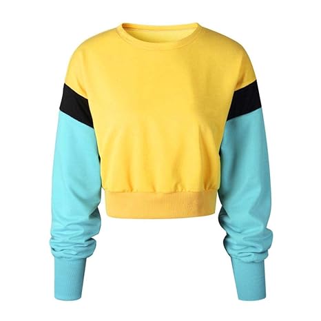 TWIFER Kapuzenpullover Langarm Crop Tops Pullover Damen Patchwork Hoodie Sweatshirt