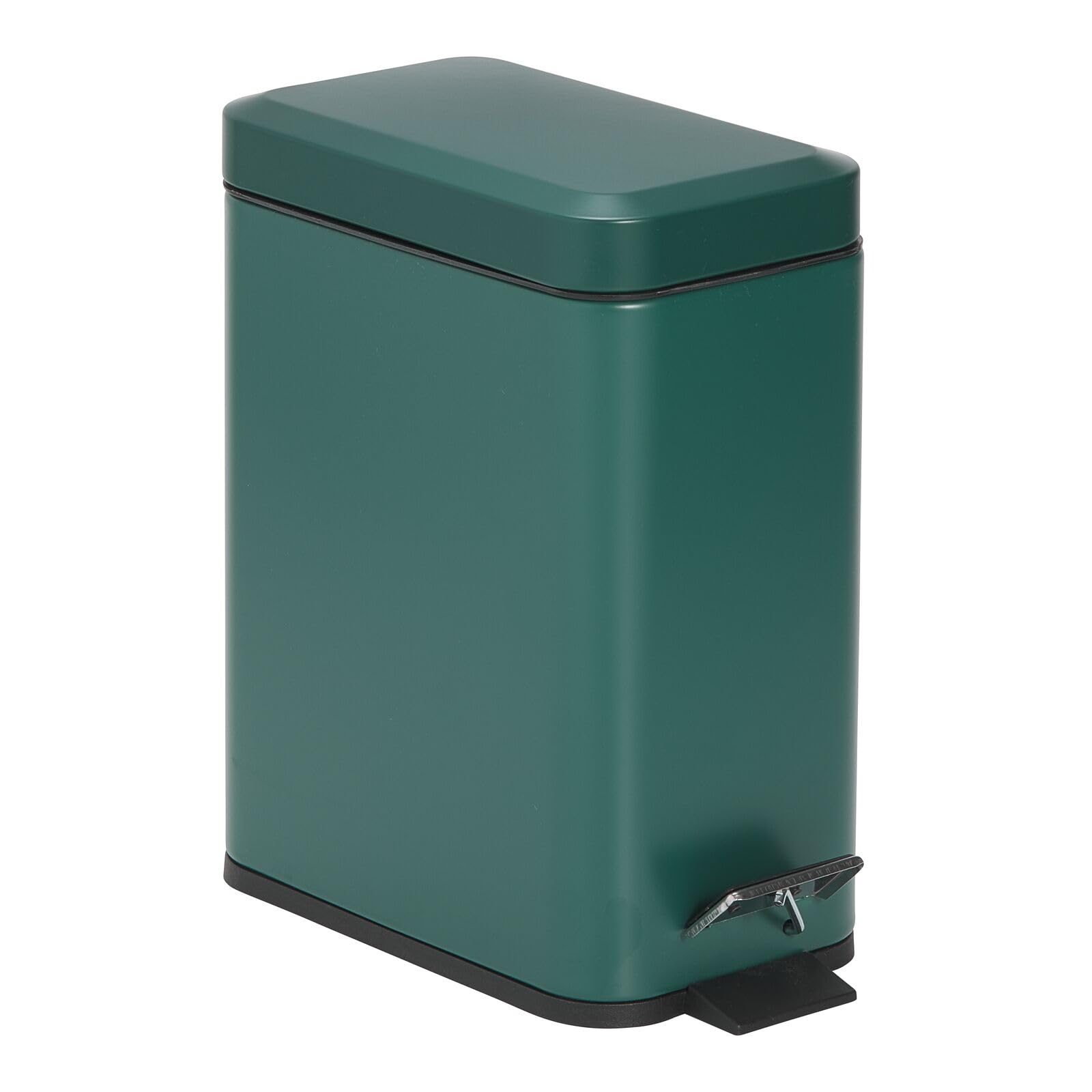 Photo 1 of mDesign Small Modern 1.3 Gallon Rectangle Metal Lidded Step Trash Can, Compact Garbage Bin with Removable Liner Bucket and Handle for Bathroom, Kitchen, Craft Room, Office, Garage - Hunter Green
