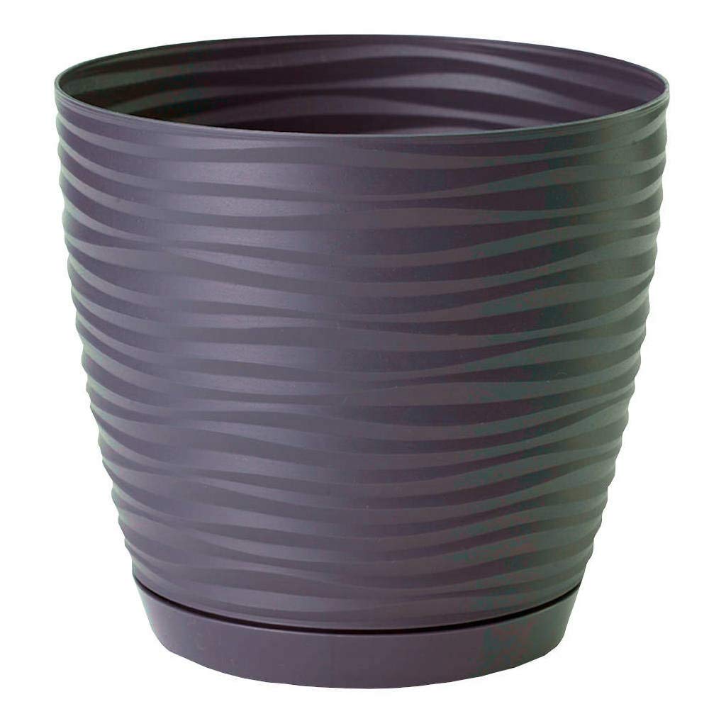 Home Garden Ornaments Wave Plant Pots Indoor – Indoor Plant Pot with 3D Effect, Drainage Holes, and Integrated Saucer, Plastic Flower Pots (Diameter: 17cm, Colour: Stone)