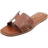 Lurnyet Women's Flat Sandals Slip On Slides Sandals Square Open Toe Fashion Slides Summer Beach Casual 2025