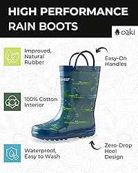 OAKI Kids Rubber Rain Boots with Easy-On